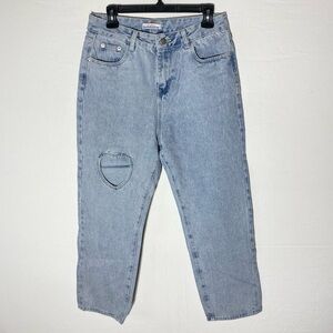 Tal Clothing Light Wash Blue High Rise Cropped Jeans W Heart Cutout 31